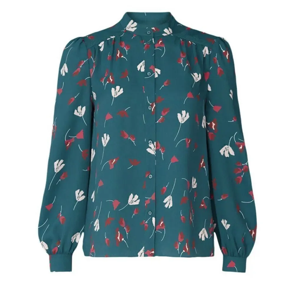 JOIE Women’s Myella Floral Print Blouse Size XXS Teal Long Sleeve Button Top - Picture 5 of 12